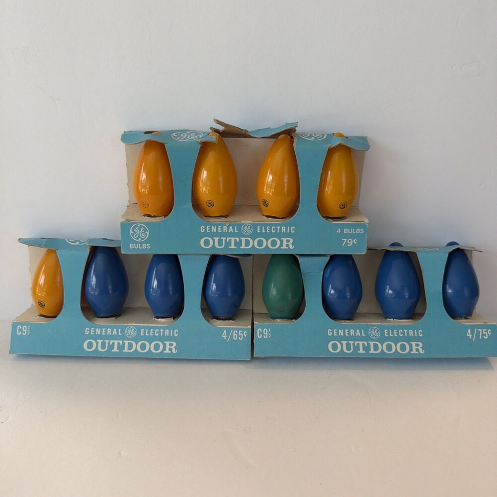 12 Vintage C9 1/2 GE Holiday Christmas Light Replacement Bulbs Yellow Blue Green